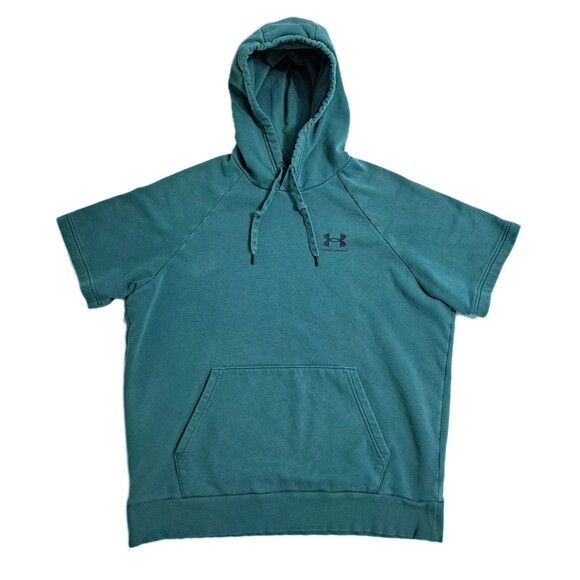 Under Armour Men's Large Short Sleeve Hoodie Sweatshirt Gym Green ColdGear Loose - Picture 1 of 7